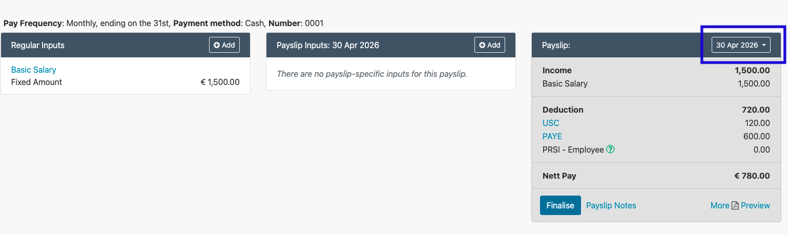 Where to find the payslip date